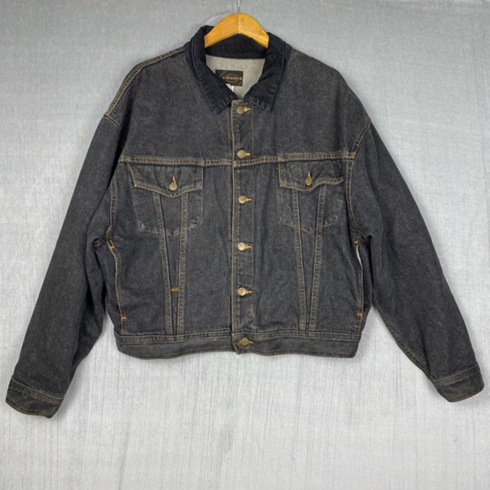 Vtg 90s Girbaud Trucker Jacket Mens XL‎ Black Denim USA Made Indie Sleaze Grunge